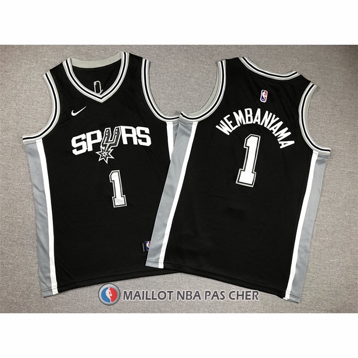 Maillot Enfant San Antonio Spurs Victor Wembanyama NO 1 Icon 2022-23 Noir